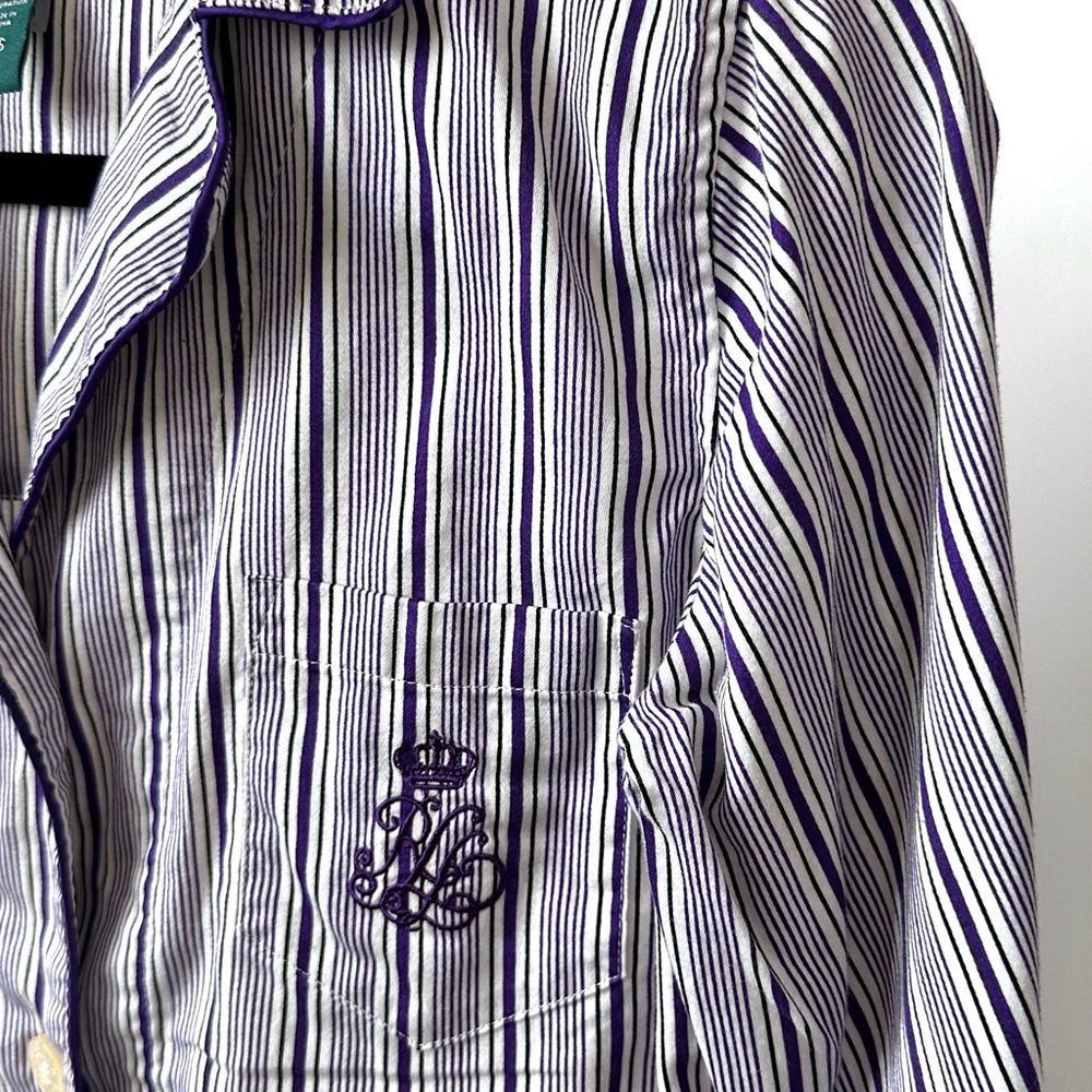 VTG Lauren Ralph Lauren Purple Striped Shirt Casual Button Down Relaxed Fit-XS - Picture 3 of 7